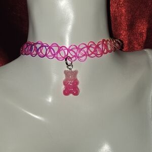 Bear charm necklace, Choker necklace, 90s choker,